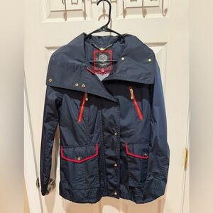 Vince Camuto Dark Blue Rain Jacket with Red Trim